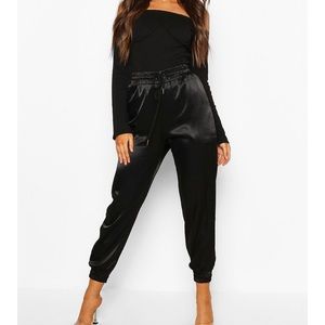 Black satin utility joggers